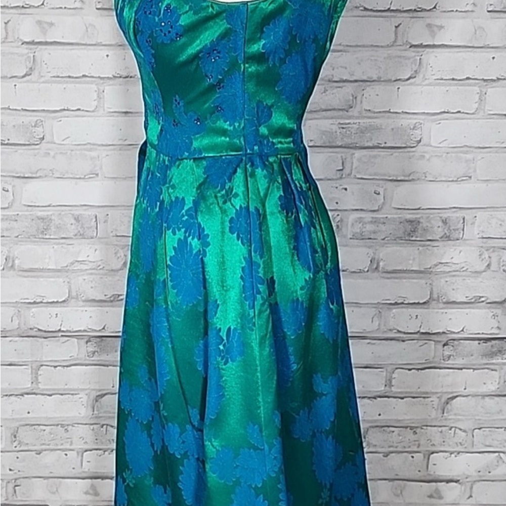 Mardis Gras Vintage Green Floral Dress - Picture 4 of 9